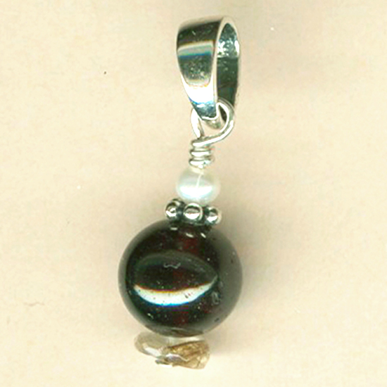 Pendentif Grenat, Perle, Quartz rutile et Argent