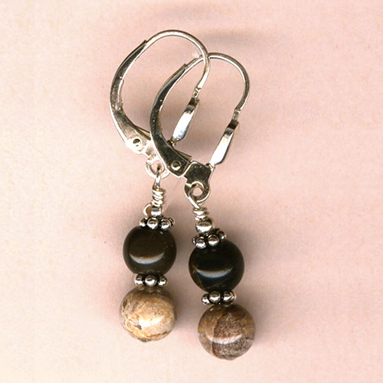 Boucles d'oreilles Bois pétrifié et Argent