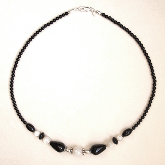 Collier Onyx, Nacre et Argent