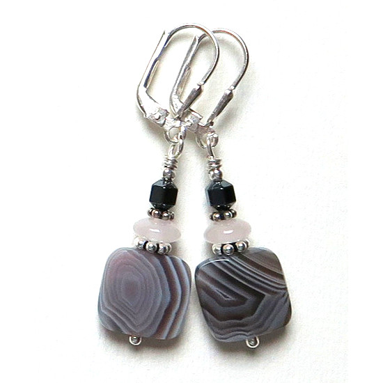 Boucles d'oreilles Agate marron et blanc et Argent