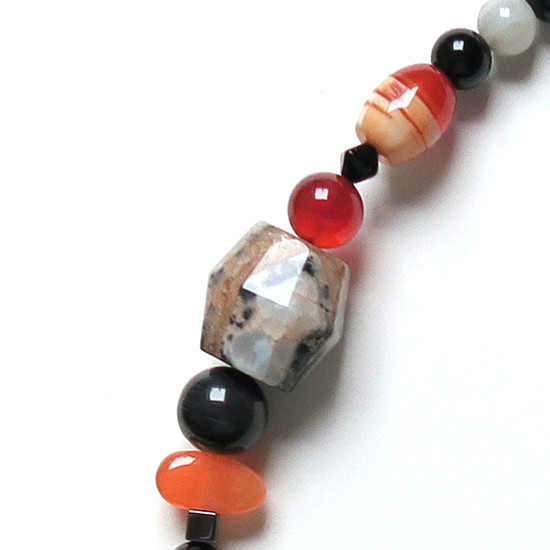 Collier Agate, Cornaline, Onyx et Argent