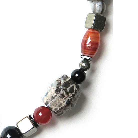 Collier Agate, Cornaline, Onyx et Argent