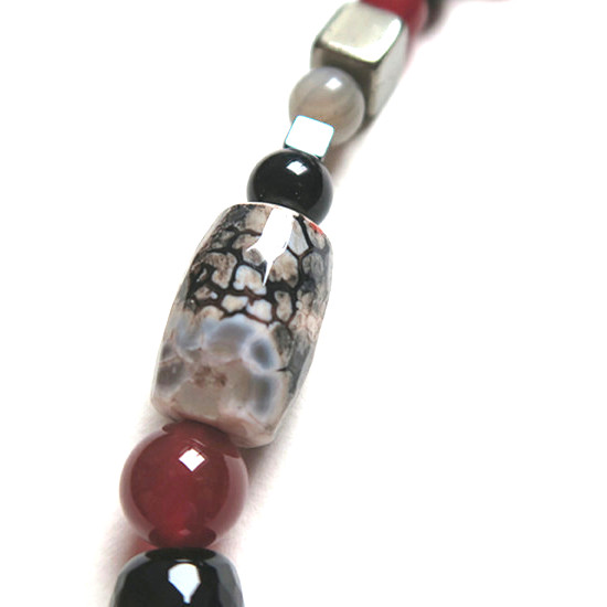 Collier Agate, Cornaline, Onyx et Argent
