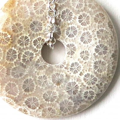 Pendentif Donut (pi) Corail fossile et Argent