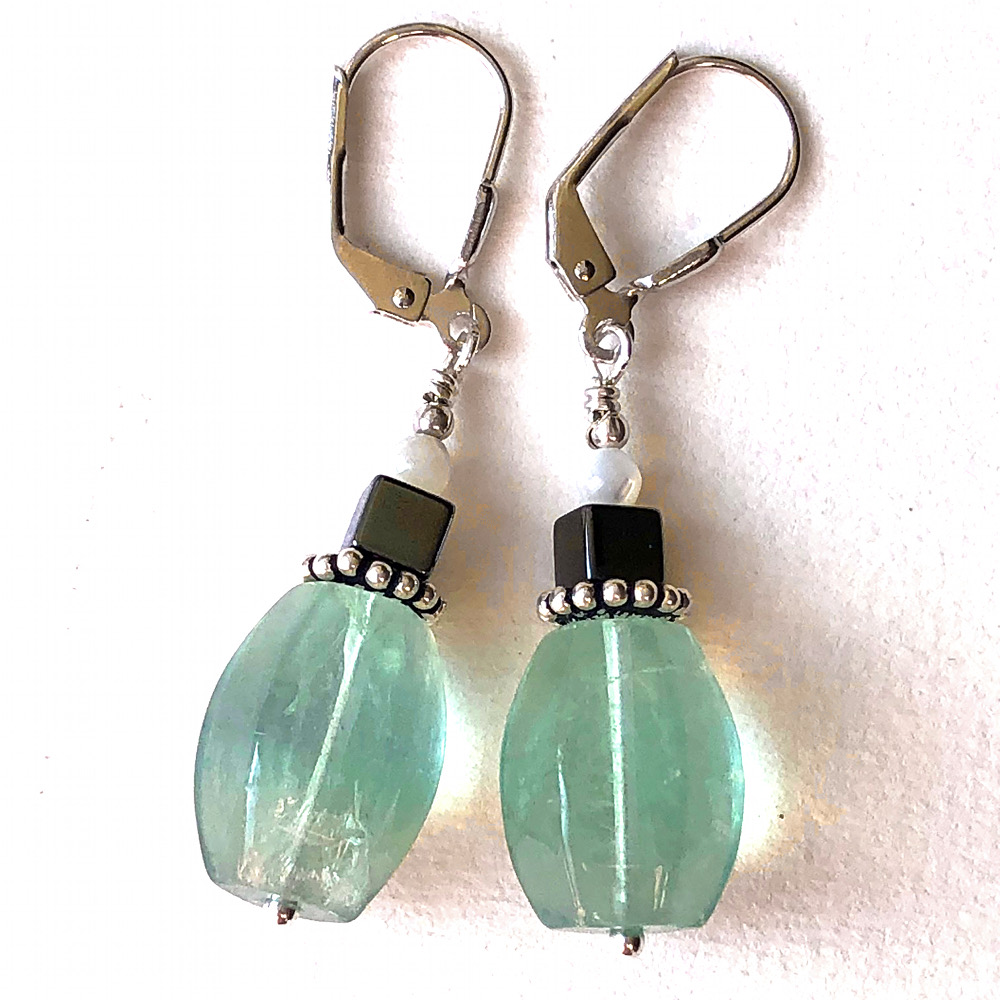 Boucles d'oreilles Fluorite, Hématite et Argent