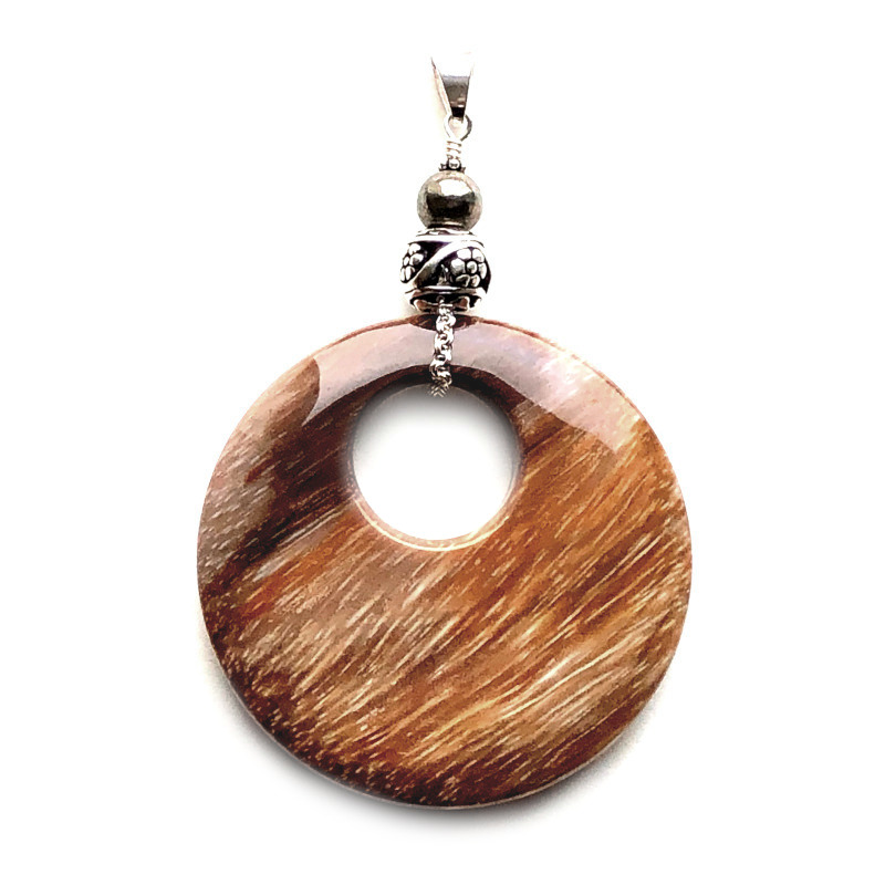 Pendentif Bois pétrifié (fossile) et Argent
