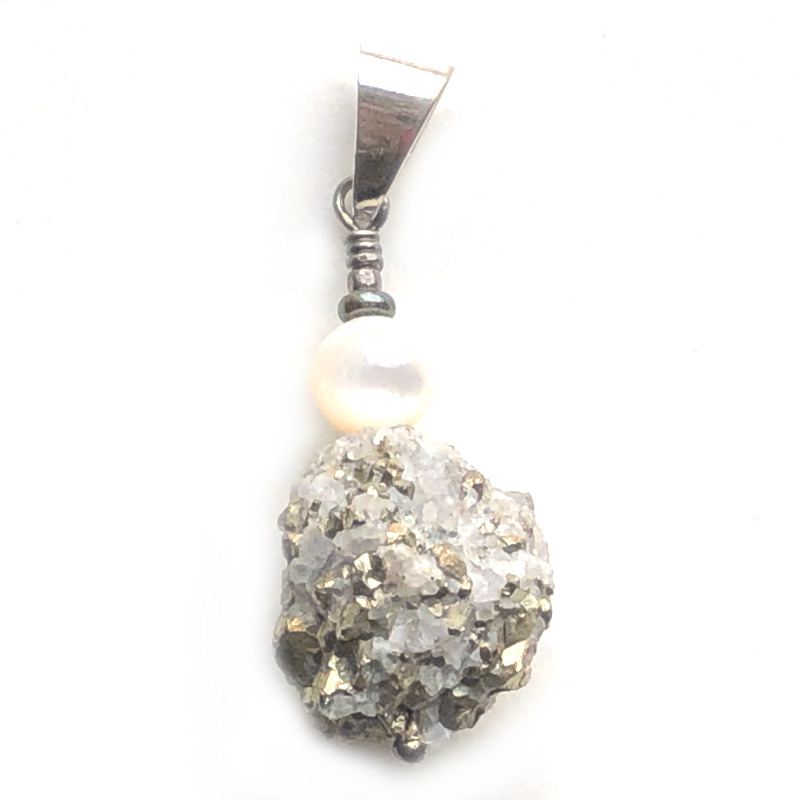 Pendentif Pyrite, Quartz, Nacre et Argent