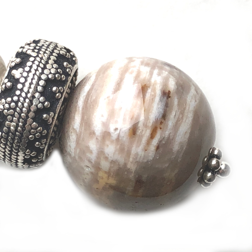 Pendentif Bois pétrifié (fossile) et Argent