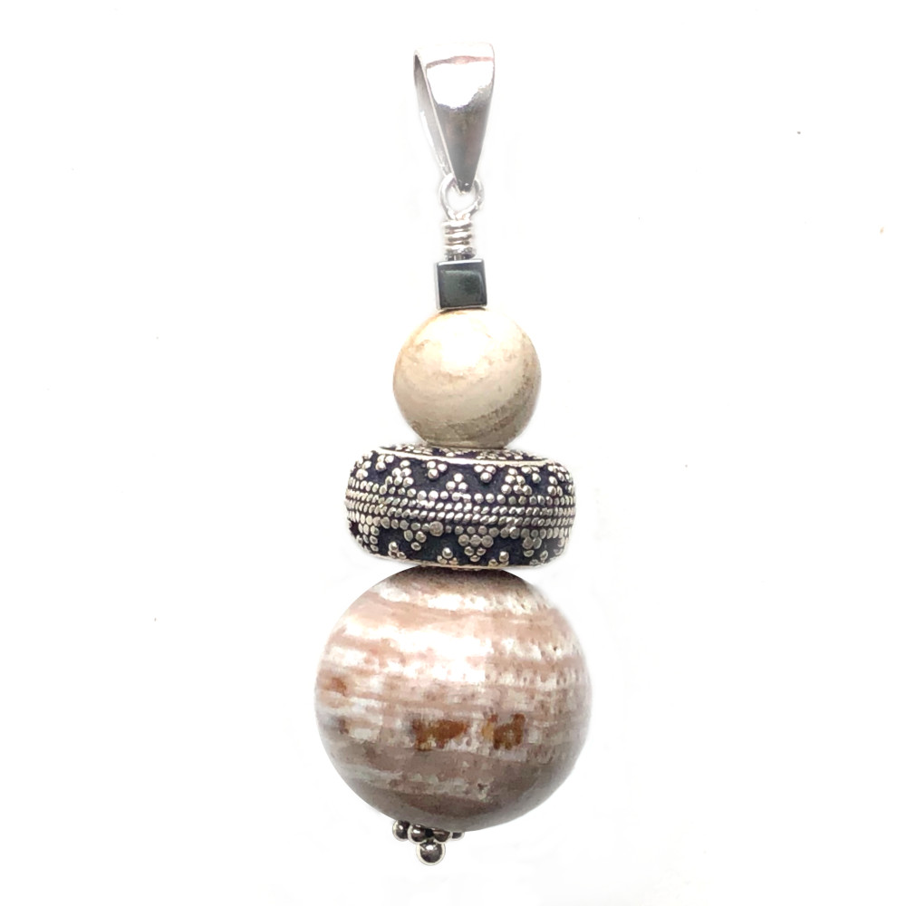 Pendentif Bois pétrifié (fossile) et Argent