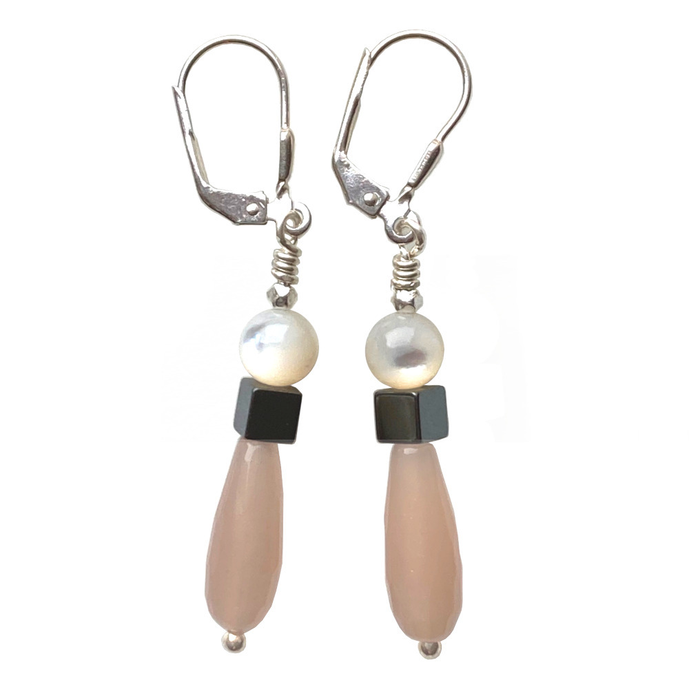Boucles d'oreilles Pierre de Lune, Nacre et Argent
