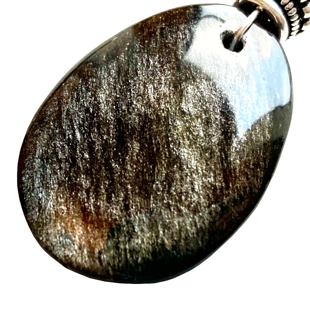 Pendentif Obsidienne dorée et Argent