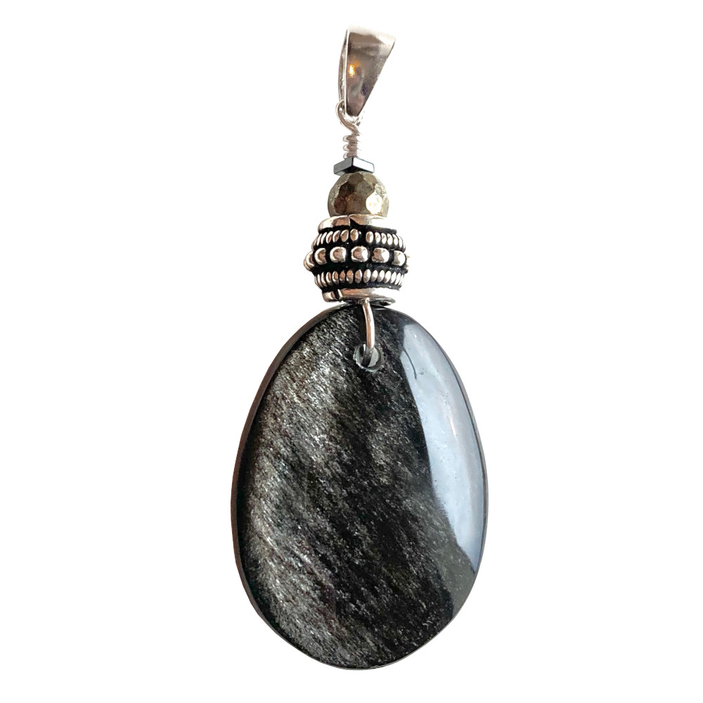 Pendentif Obsidienne dorée et Argent