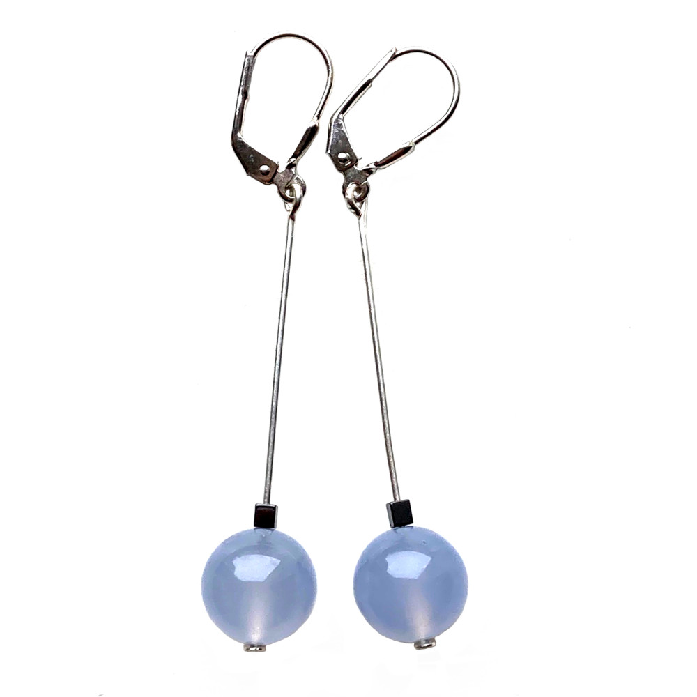 Boucles d'oreilles Calcédoine bleue et Argent