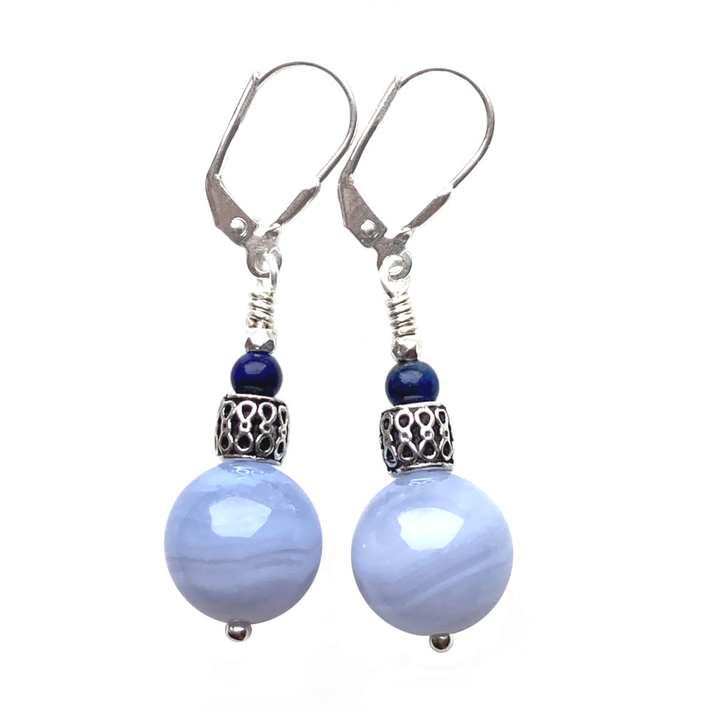 Boucles d'oreilles Calcédoine bleue et Argent