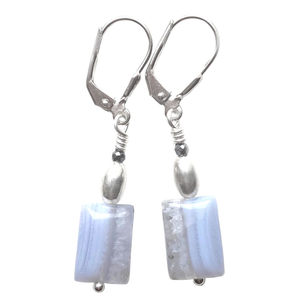 Boucles d'oreilles Calcédoine bleue et Argent