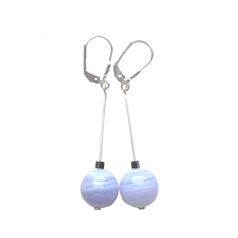 Boucles d'oreilles Calcédoine bleue et Argent