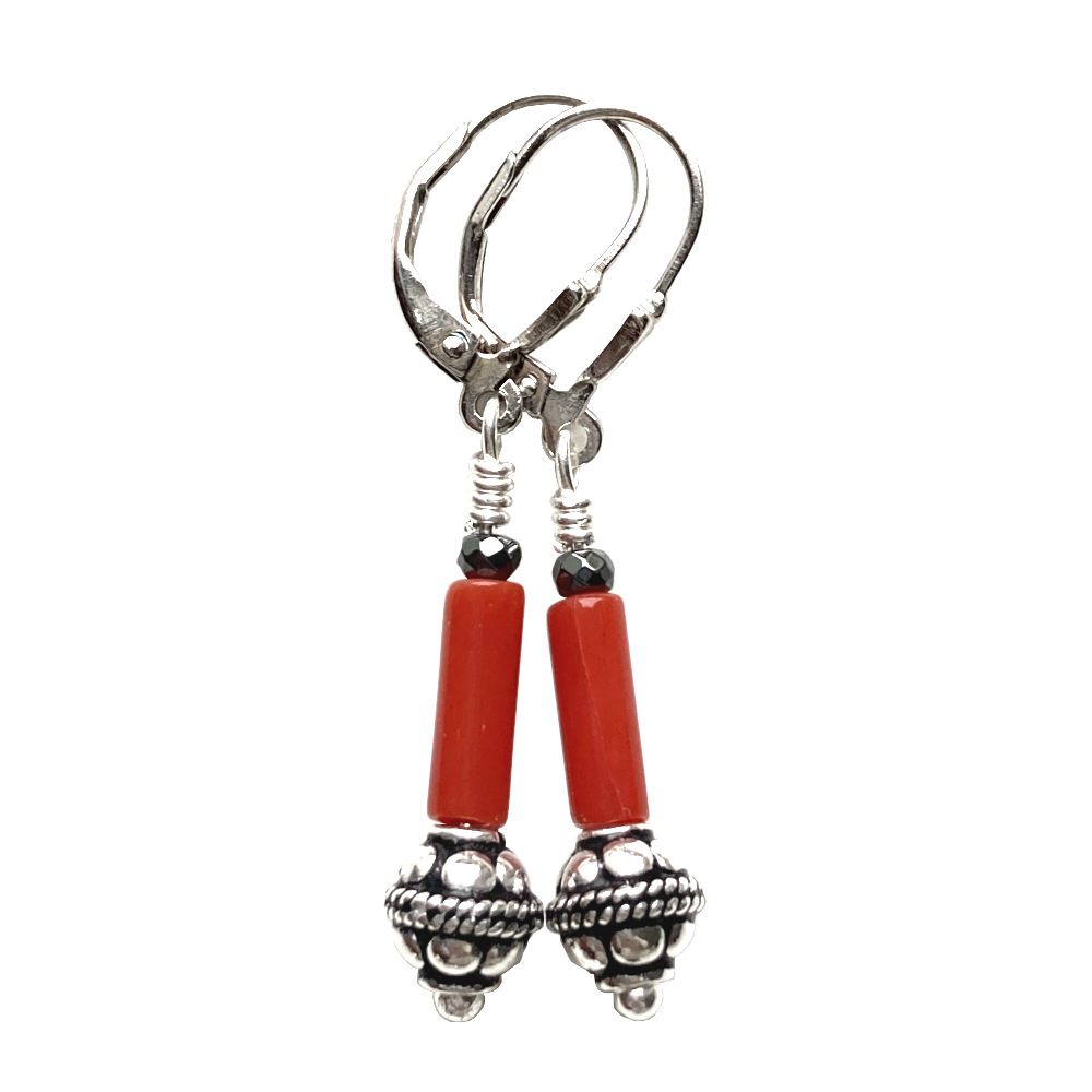 Boucles d'oreilles Corail de Méditerranée et Argent