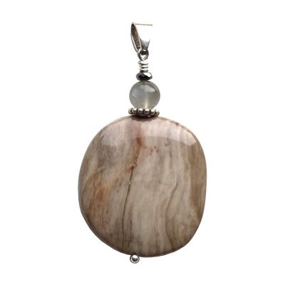 Pendentif Bois pétrifié et Argent
