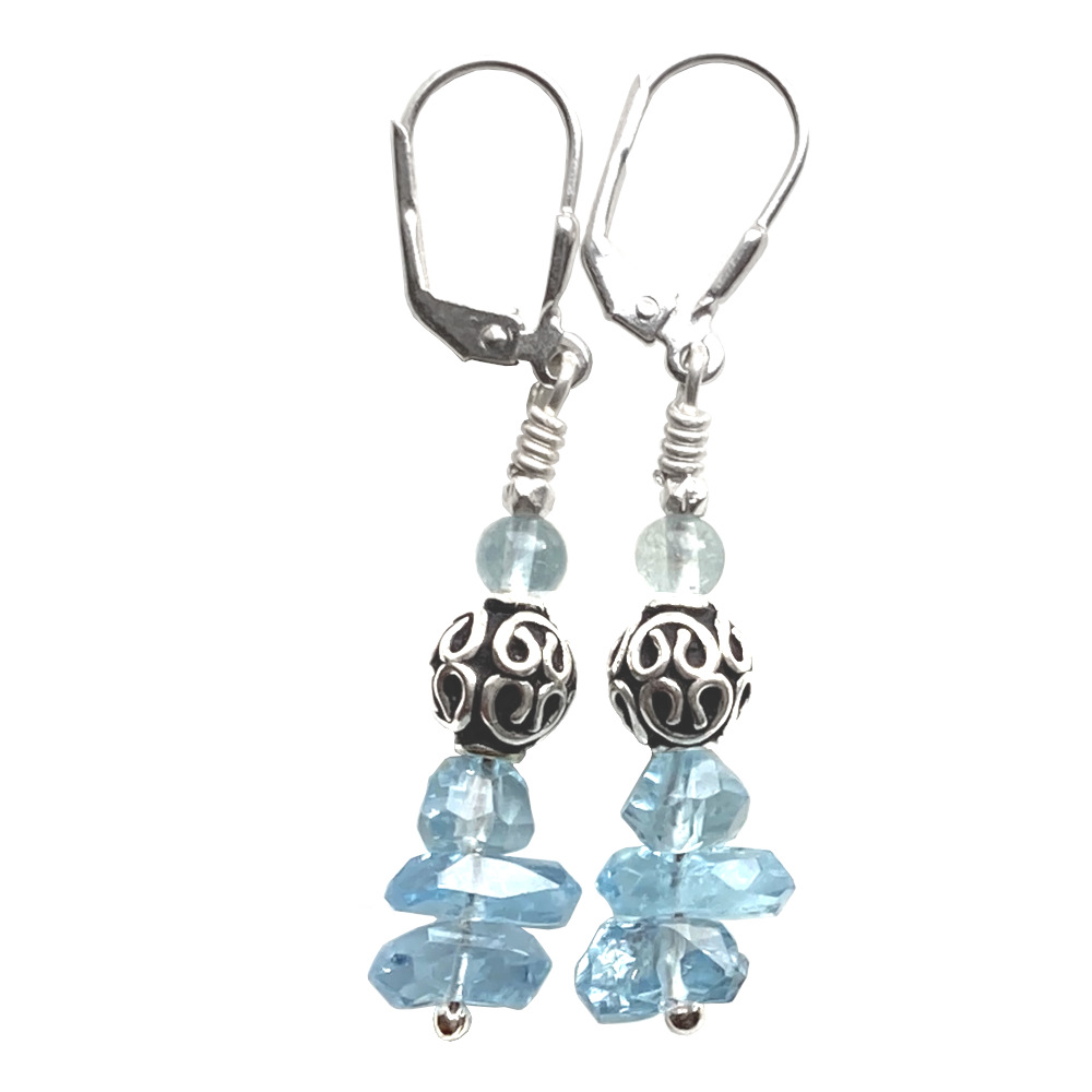 Boucles d'oreilles Aigue-marine et Argent